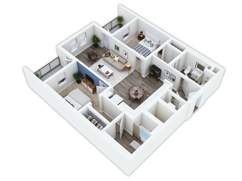 Floor plan for 2 beds, 2 baths, 1047 sqft